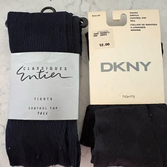 Nordstrom and DKNY black tights- the Nordstrom brand is ribbed- Pack of 2 - Picture 1 of 5